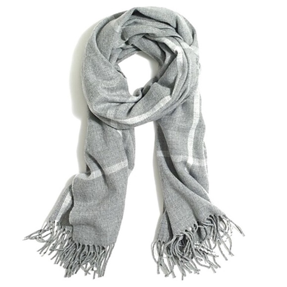 J. Crew Windowpane Plaid Blanket Scarf Gray White - Picture 2 of 6